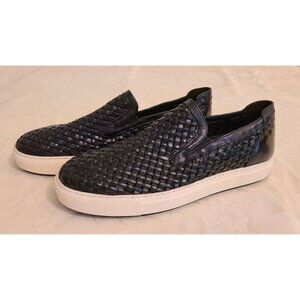Donald J Pliner Men's Black Woven Leather Slip-On Sneakers Sz 10M Platform Sole